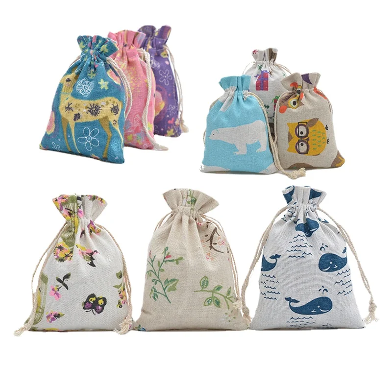 Linen Bag Bulk - 10pcs/lot Red Rose Printing Cotton Linen