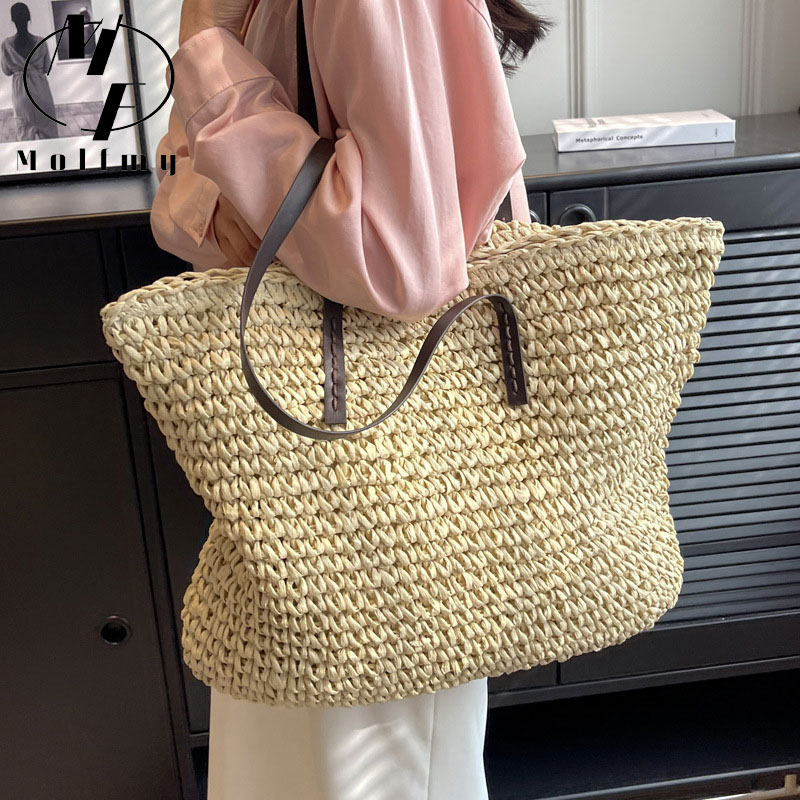 Straw Woven Tote Bags Casual L - Linen Bag Bulk recension och pris