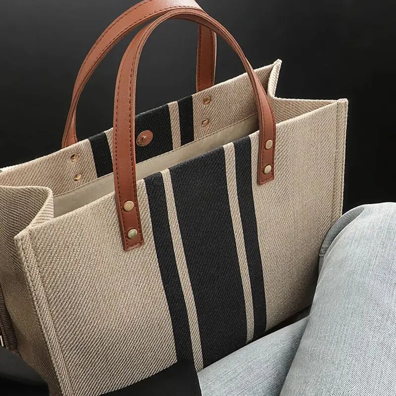 Casual Canvas Stripe Pattern L - Linen Bag Bulk recension och pris
