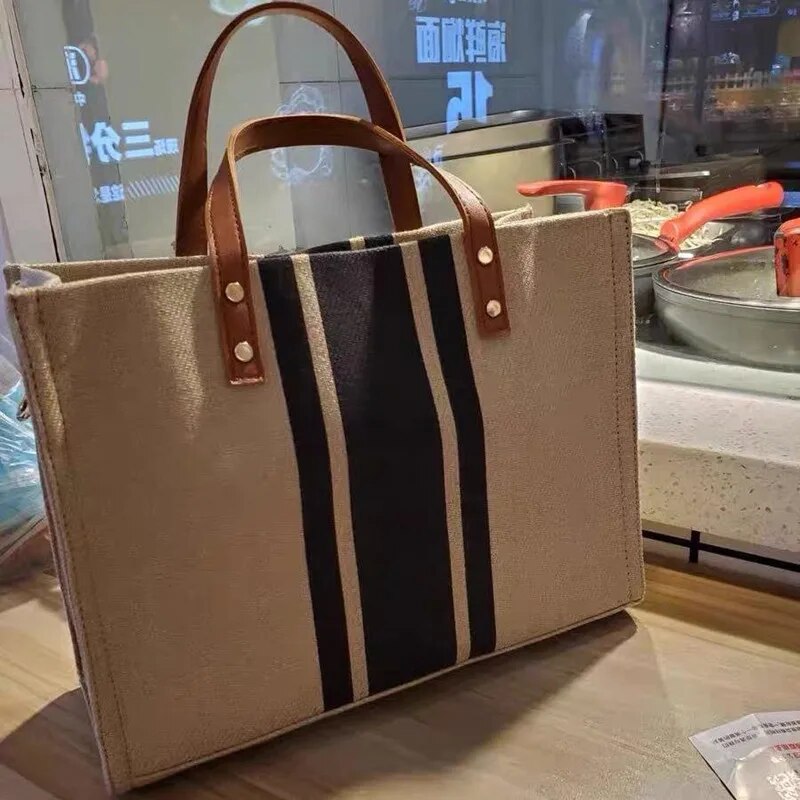 Casual Canvas Stripe Pattern L - Linen Bag Bulk recension och pris